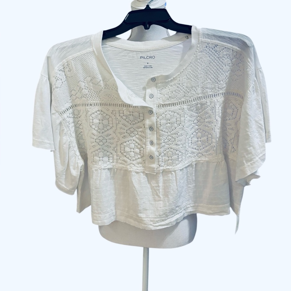 Pilcro Anthropologie  White Lace Detail Top nwt - Picture 6 of 15